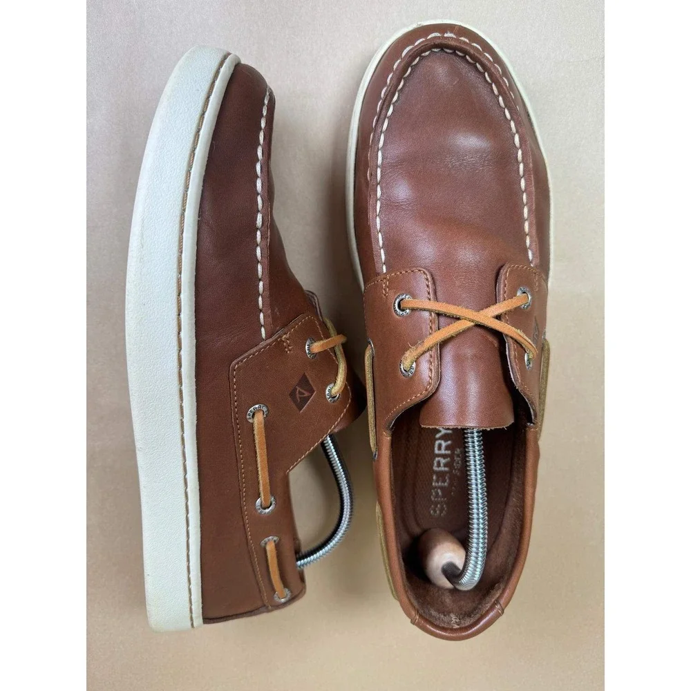 Sperry Top-Sider Mens 10.5 Brown Leather Boat Shoes Cup 2 eye Low Top